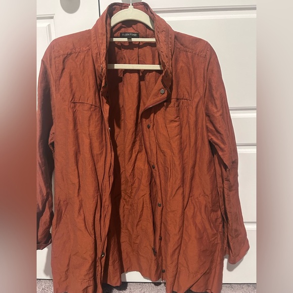 Eileen Fisher Rust Orange Crinkle Jacket tuck away Hood Size S Nylon Blend - Picture 6 of 6